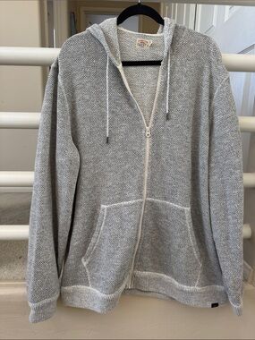 Faherty Light Gray Herringbone Zip-Up Hoodie